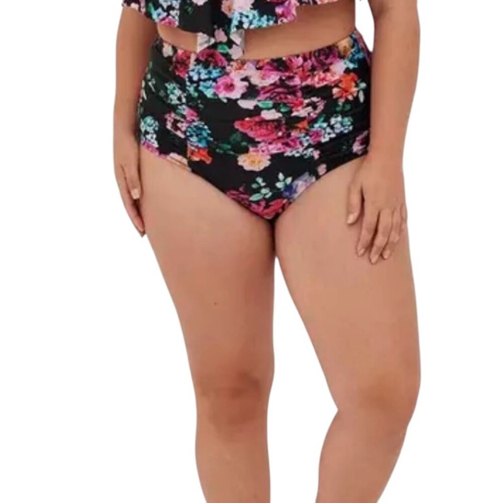 Torrid 2 floral ruched high waist retro pin up swim bikini bottom SW 3369